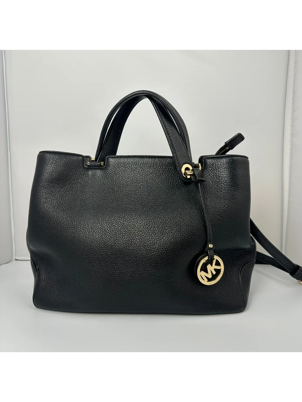 Michael Kors Black Leather Anabelle Large Satchel Handbag with Gold Hardware